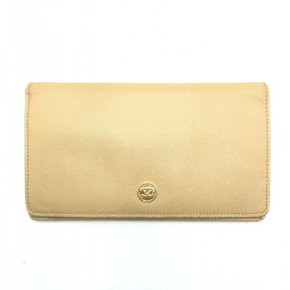 CHANEL Accessories - CHANEL Coco Mark Bi-fold Wallet Beige Chanel